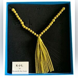 🆕 Kenneth Jay Lane Green Tassel Necklace Palm Beach Party 34" Long Tassel 4.5”